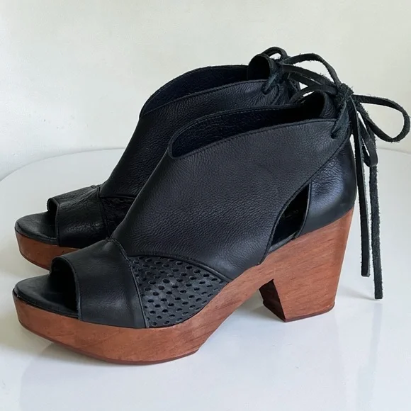 Free People Black Leather Mules with Brown Heels - Picture 2 of 15